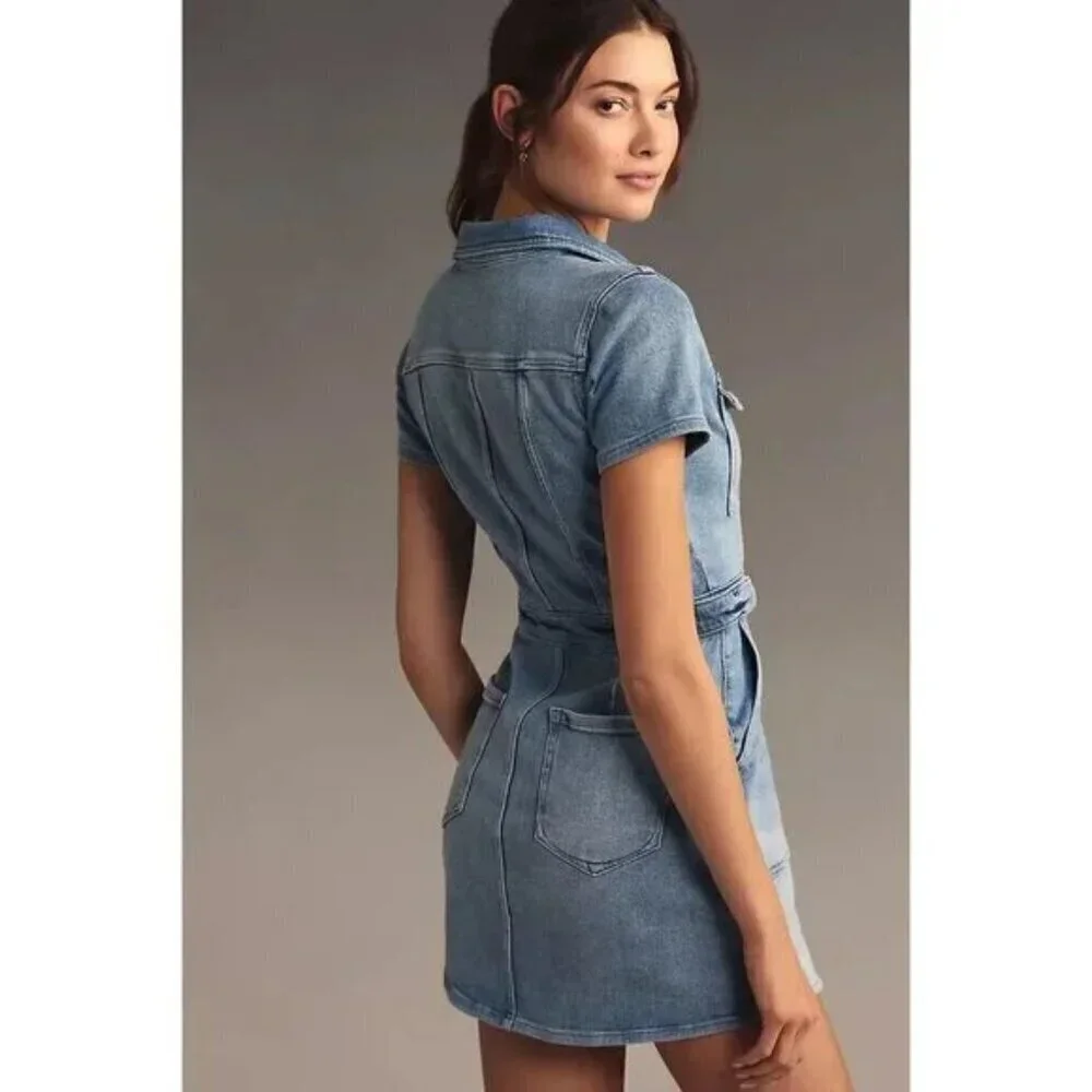 GOOD AMERICAN Fit for Success Denim Utility Dress Denim Medium Blue Size Small - Picture 12 of 16